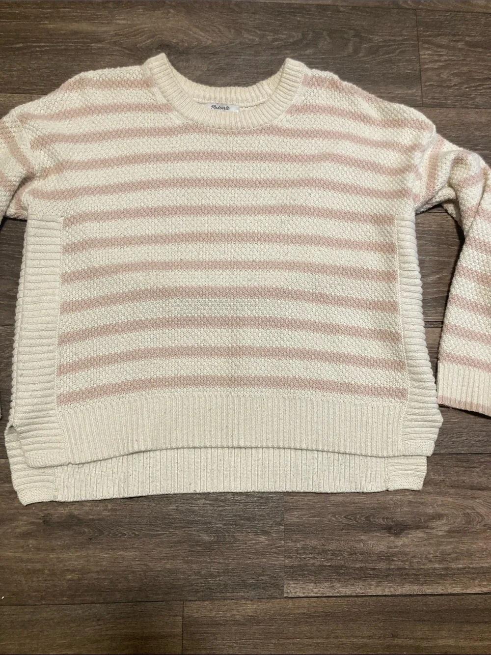 Madewell Cream and Blush Striped Crewneck Sweater size small - Picture 1 of 10